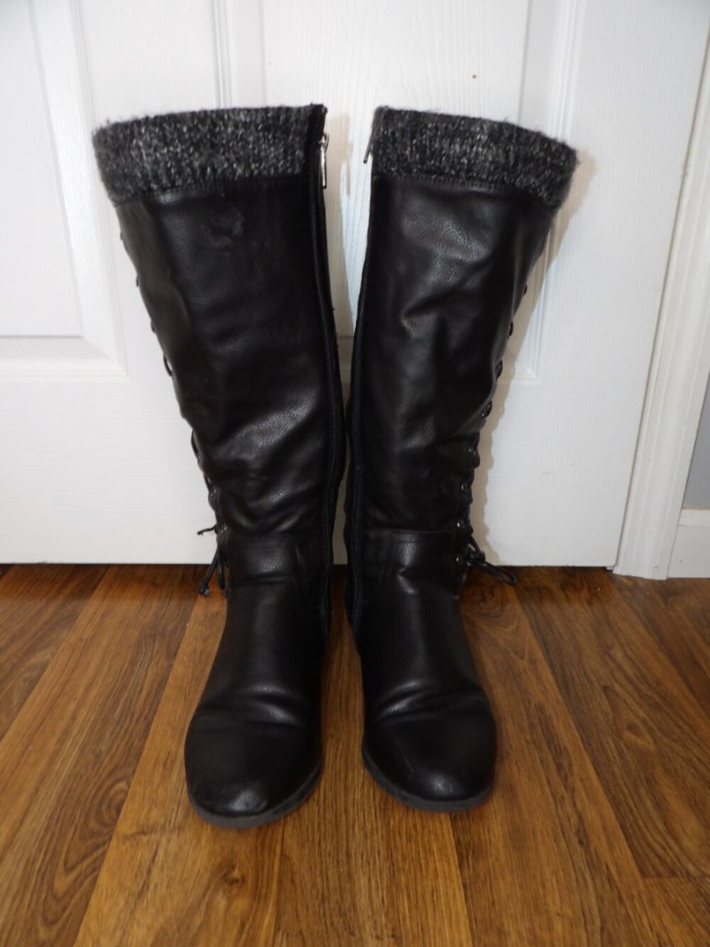 Torrid Black Tall Boots Low Heel Corset Detail Size 10WW - Picture 2 of 7